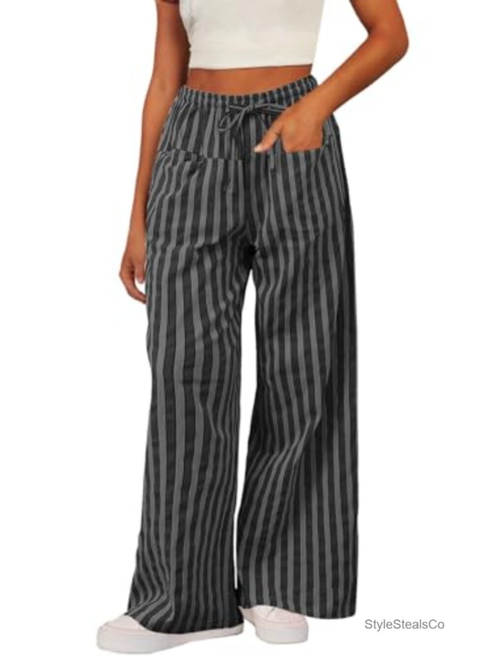 Women's Casual Drawstring Wide Leg Pants with Pockets S-XXL